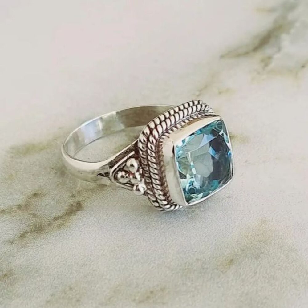 Private Label Blue Gemstone Sterling-Style Ring